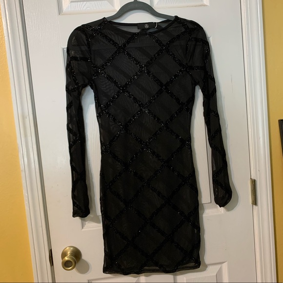 NWT Missguided Black Mesh Glitter Detail Bodycon - Picture 5 of 7